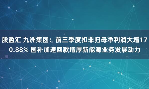 股盈汇 九洲集团：前三季度扣非归母净利润大增170.88% 国补加速回款增厚新能源业务发展动力